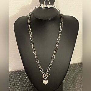 Elegant Silver Heart Necklace and Earring Set
